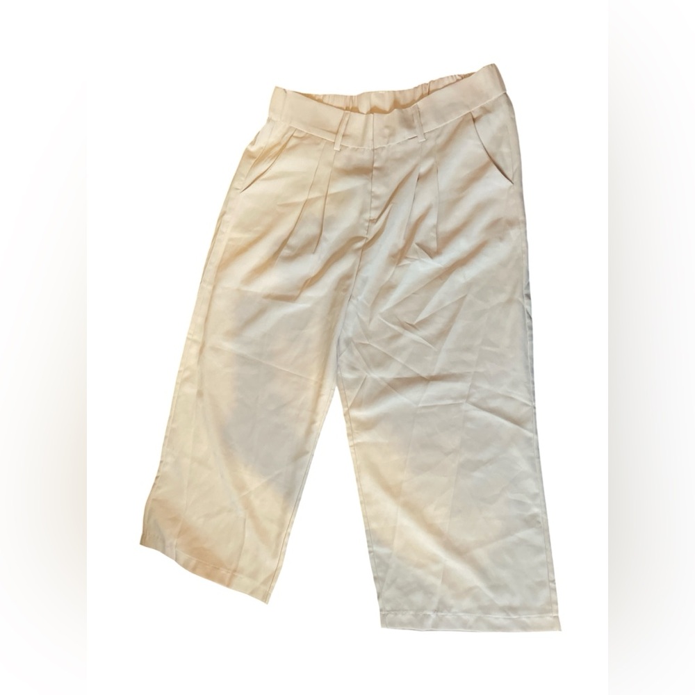 Wide Leg Pleated Cream Trousers